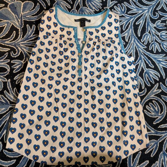Marc Jacobs Tops - Marc by Marc Jacobs Women's Bisque Multi Blue Heart Print Sleeveless Top S